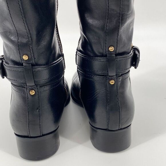 Tory Burch Leather Knee High Logo Riding Boots Black Size 6‎ - Picture 5 of 16
